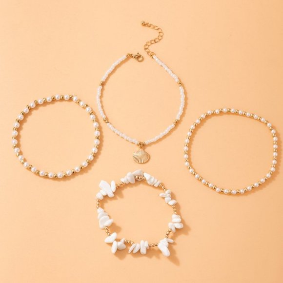 Boho‎ Beach Pearl Anklet with Shell Pendant - Picture 4 of 4